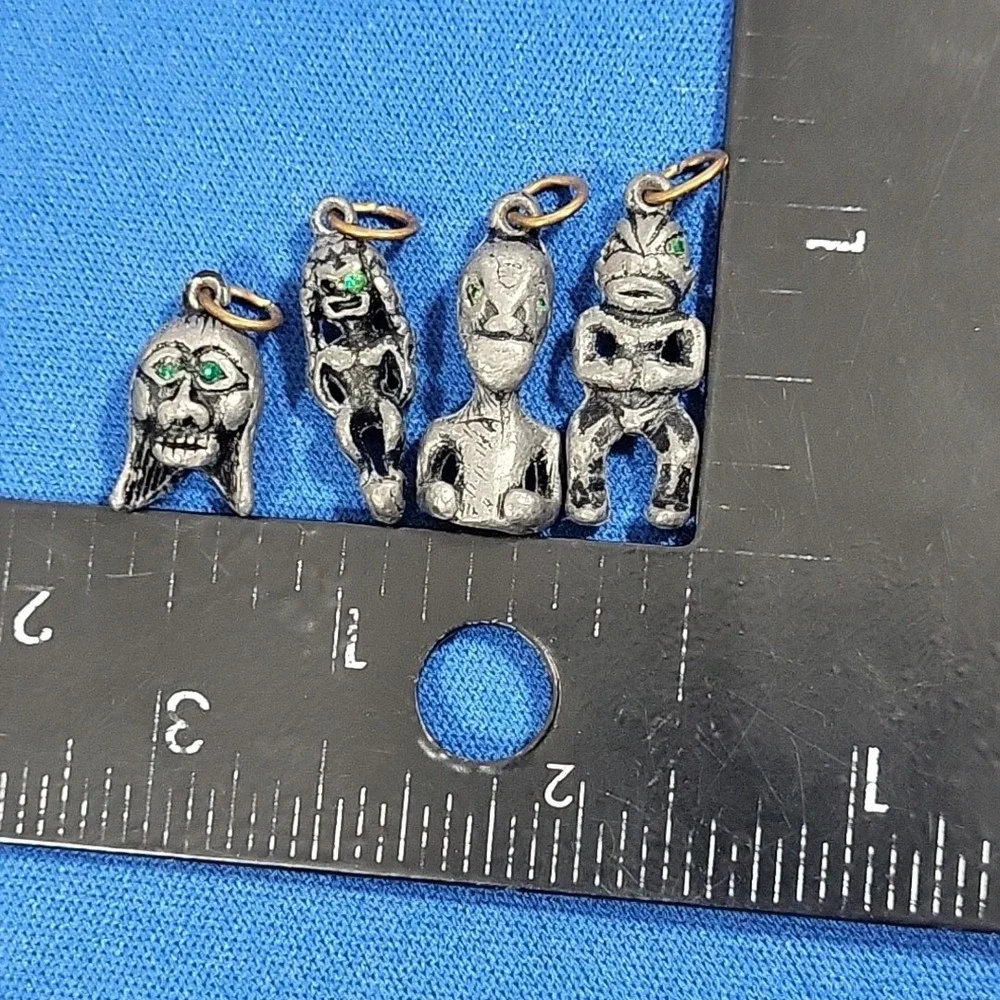 Primitive Pewter Charms Tribal Figural Jewelry Making Lot Of 4 Pieces